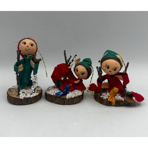 NAPCO Vintage Elf Pixie Christmas Ornaments Woodland Girls Birds Japan